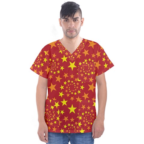 Star Stars Pattern Design Men s V-neck Scrub Top by BangZart