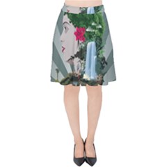 Digital Nature Beauty Velvet High Waist Skirt by BangZart