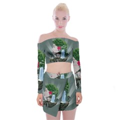 Digital Nature Beauty Off Shoulder Top With Mini Skirt Set by BangZart