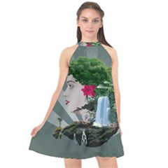 Digital Nature Beauty Halter Neckline Chiffon Dress  by BangZart