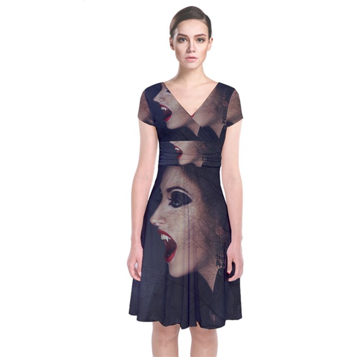 Vampire Woman Vampire Lady Short Sleeve Front Wrap Dress