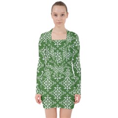 St Patrick S Day Damask Vintage V-neck Bodycon Long Sleeve Dress by BangZart