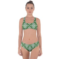 St Patrick S Day Damask Vintage Criss Cross Bikini Set by BangZart