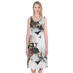 Birds Crows Black Ravens Wing Midi Sleeveless Dress by BangZart