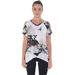 Birds Crows Black Ravens Wing Cut Out Side Drop Tee