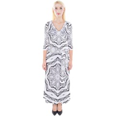 Mandala Pattern Floral Quarter Sleeve Wrap Maxi Dress