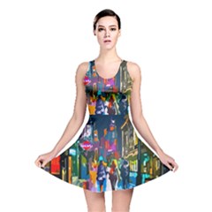 Abstract Vibrant Colour Cityscape Reversible Skater Dress by BangZart