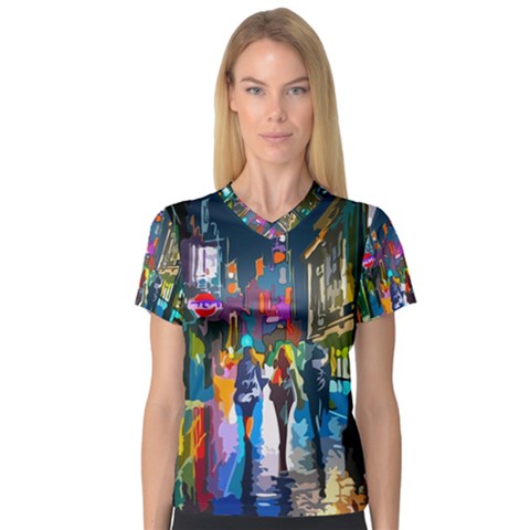 Abstract Vibrant Colour Cityscape V-neck Sport Mesh Tee by BangZart