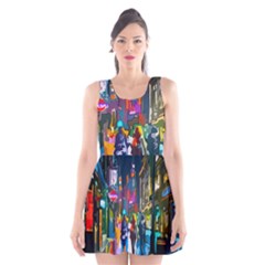 Abstract Vibrant Colour Cityscape Scoop Neck Skater Dress by BangZart