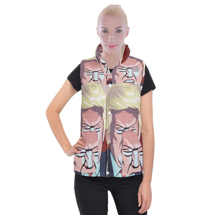 Donald Trump Pop Art President Usa Women s Button Up Puffer Vest