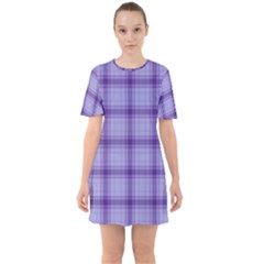 Purple Plaid Original Traditional Sixties Short Sleeve Mini Dress