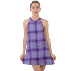 Purple Plaid Original Traditional Halter Tie Back Chiffon Dress by BangZart