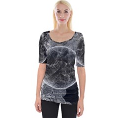 Space Universe Earth Rocket Wide Neckline Tee