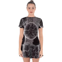 Space Universe Earth Rocket Drop Hem Mini Chiffon Dress