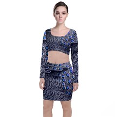 Feather Bird Bird Feather Nature Long Sleeve Crop Top & Bodycon Skirt Set