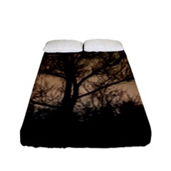 Tree Bushes Black Nature Landscape Fitted Sheet (full/ Double Size) by BangZart