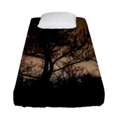 Tree Bushes Black Nature Landscape Fitted Sheet (single Size) by BangZart