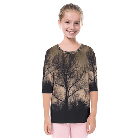 Tree Bushes Black Nature Landscape Kids  Quarter Sleeve Raglan Tee by BangZart