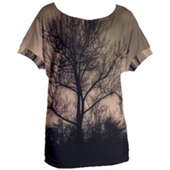 Tree Bushes Black Nature Landscape Women s Oversized Tee by BangZart