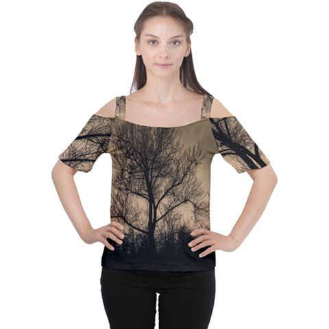 Tree Bushes Black Nature Landscape Cutout Shoulder Tee by BangZart