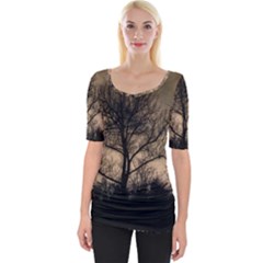 Tree Bushes Black Nature Landscape Wide Neckline Tee