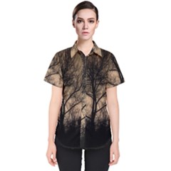 Tree Bushes Black Nature Landscape Women s Short Sleeve Shirt