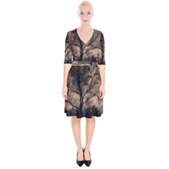 Tree Bushes Black Nature Landscape Wrap Up Cocktail Dress