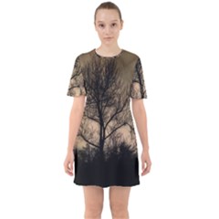 Tree Bushes Black Nature Landscape Sixties Short Sleeve Mini Dress