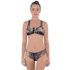 Tree Bushes Black Nature Landscape Criss Cross Bikini Set