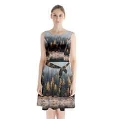 Trees Plants Nature Forests Lake Sleeveless Waist Tie Chiffon Dress by BangZart