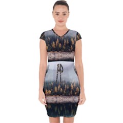 Trees Plants Nature Forests Lake Capsleeve Drawstring Dress 