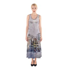 Venice Small Town Watercolor Sleeveless Maxi Dress by BangZart