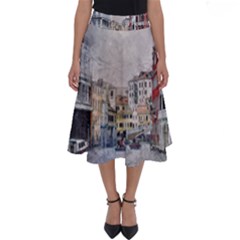 Venice Small Town Watercolor Perfect Length Midi Skirt