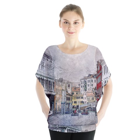 Venice Small Town Watercolor Blouse by BangZart