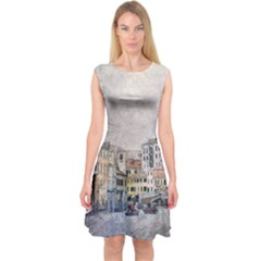 Venice Small Town Watercolor Capsleeve Midi Dress by BangZart