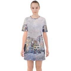 Venice Small Town Watercolor Sixties Short Sleeve Mini Dress by BangZart