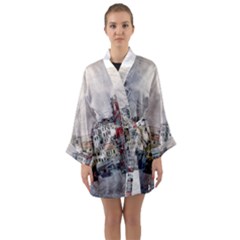 Venice Small Town Watercolor Long Sleeve Kimono Robe