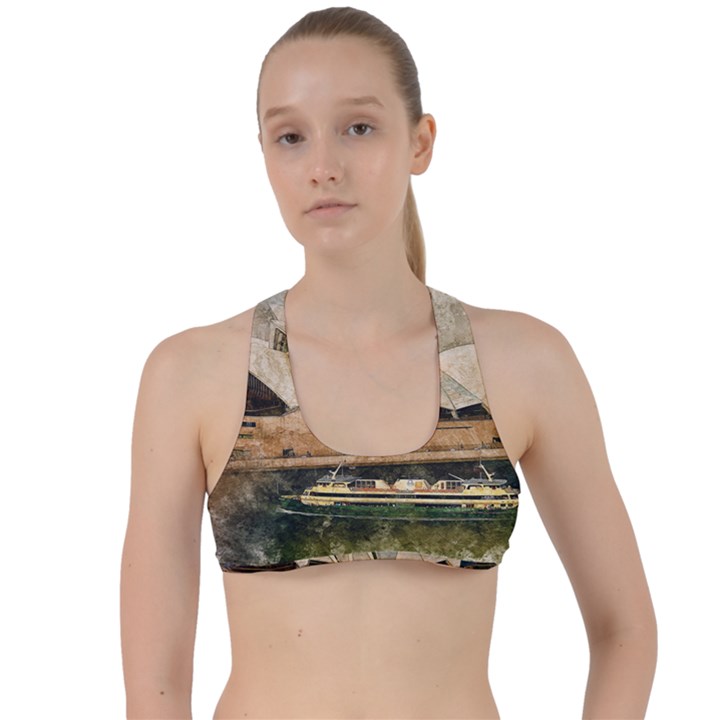 Sydney The Opera House Watercolor Criss Cross Racerback Sports Bra