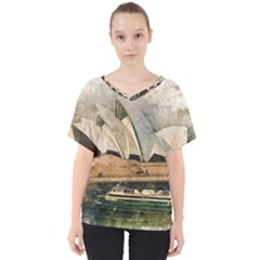 Sydney The Opera House Watercolor V-neck Dolman Drape Top