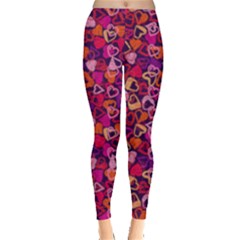 Purple & Pink Valentine Hearts Leggings  by PattyVilleDesigns