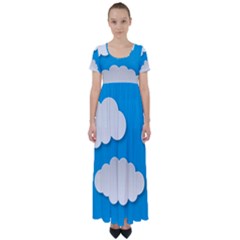 Clouds Sky Background Comic High Waist Short Sleeve Maxi Dress