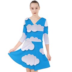 Clouds Sky Background Comic Quarter Sleeve Front Wrap Dress	