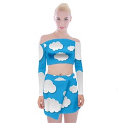 Clouds Sky Background Comic Off Shoulder Top With Mini Skirt Set by BangZart