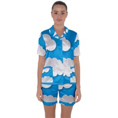 Clouds Sky Background Comic Satin Short Sleeve Pyjamas Set