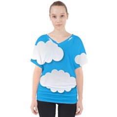 Clouds Sky Background Comic V-neck Dolman Drape Top by BangZart