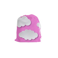 Clouds Sky Pink Comic Background Drawstring Pouches (small)  by BangZart