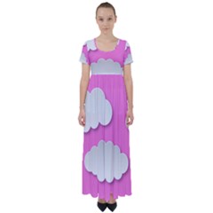 Clouds Sky Pink Comic Background High Waist Short Sleeve Maxi Dress