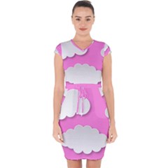 Clouds Sky Pink Comic Background Capsleeve Drawstring Dress 