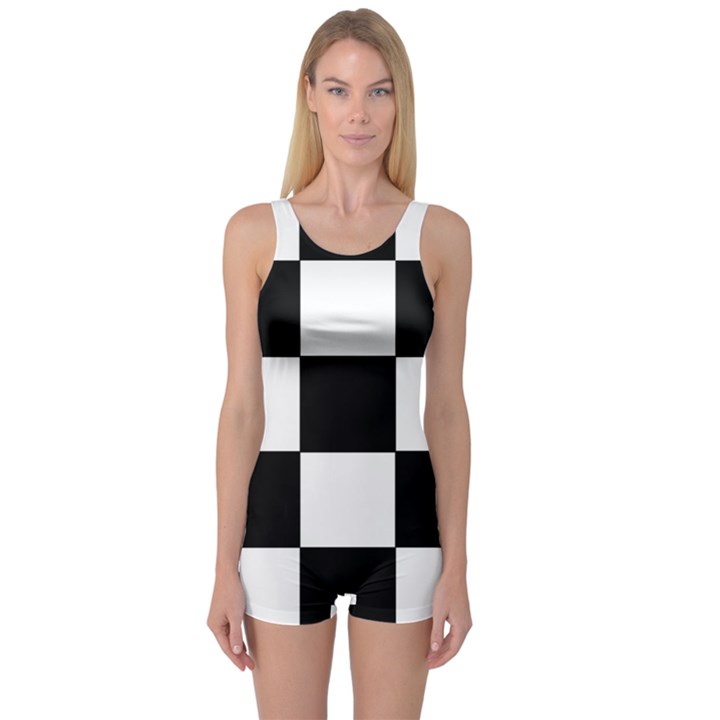 Grid Domino Bank And Black One Piece Boyleg Swimsuit