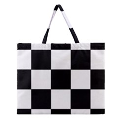 Grid Domino Bank And Black Zipper Large Tote Bag